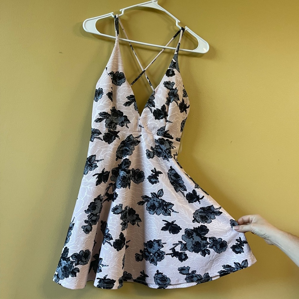 Pink and grey flowered sun dress